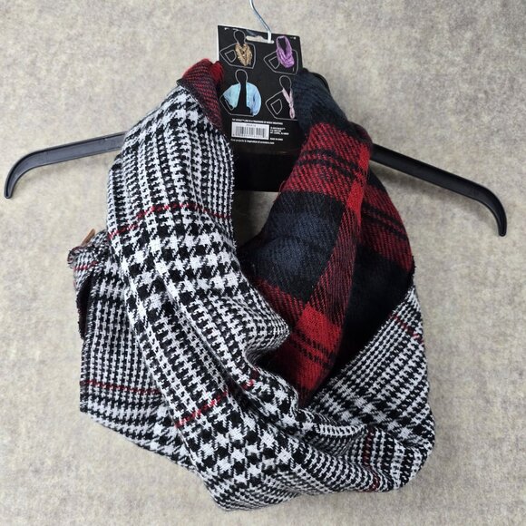Nicole Infinity Scarf Black/White Houndstooth & Red Plaid 100% Acrylic - Picture 3 of 4